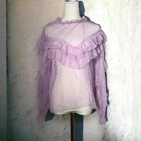 Elf sack  lavender tulle long sleeve Fairycore top S - Picture 1 of 5